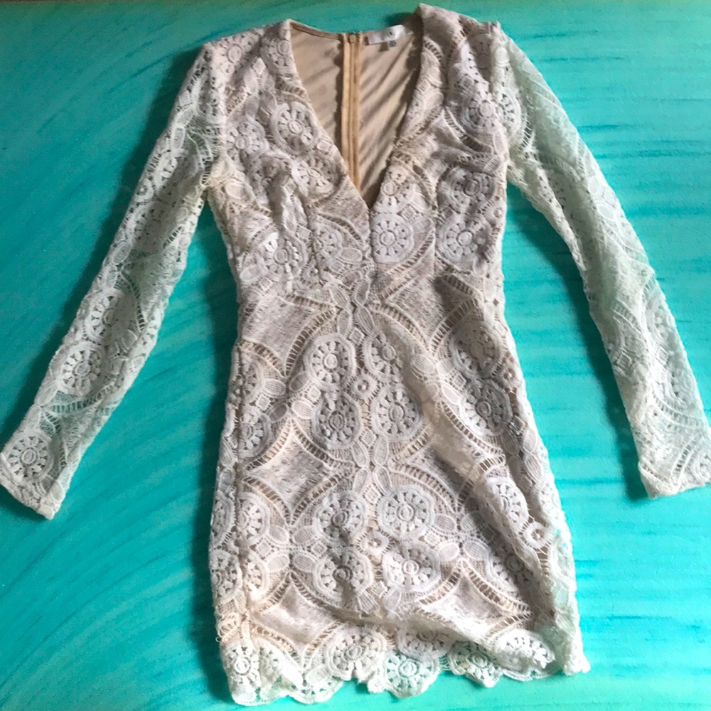 Cream Lace Low Cut Dress